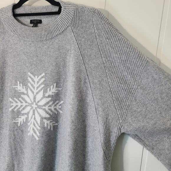 Talbots Snowflake Mock Neck Sweater 3X Gray White Cotton Blend Winter - Picture 8 of 8